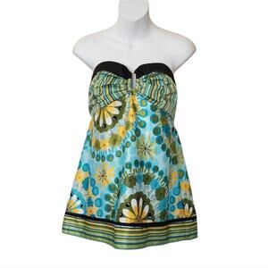 MISS BISOU Strapless Peplum Floral Top Size L